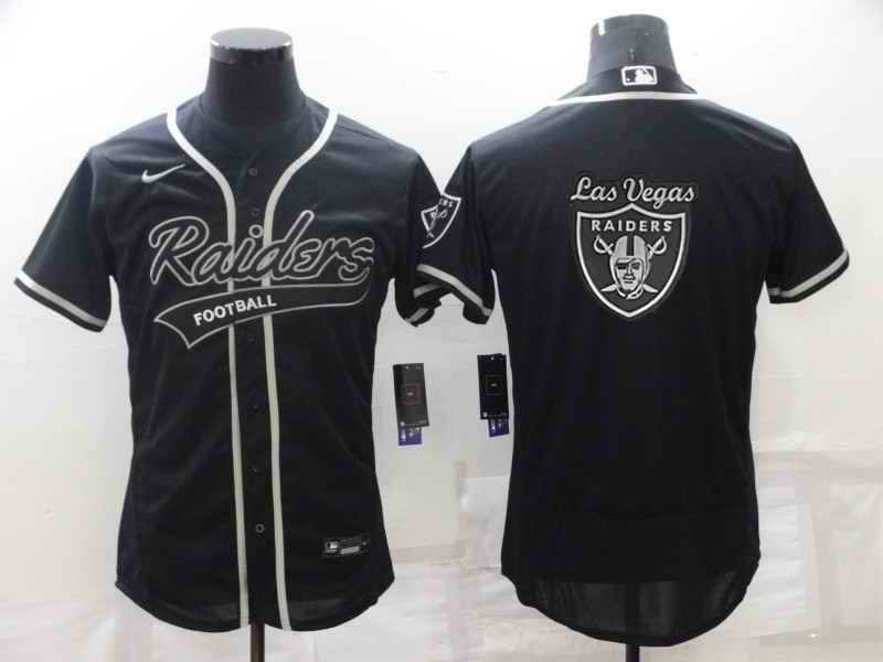 Men's Las Vegas Raiders Black Team Big Logo With Patch Flex Base Stitched Baseball Jersey