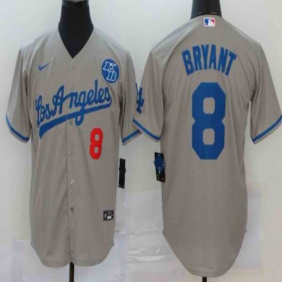 Men's Los Angeles Dodgers Customized Grey 2020 KB Patch Cool Base Stitched Baseball Jersey