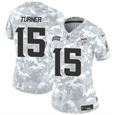 Women's Minnesota Vikings #15 Dallas Turner 2024 F.U.S.E Arctic Camo Salute to Service Limited Stitched Jersey(Run Small)