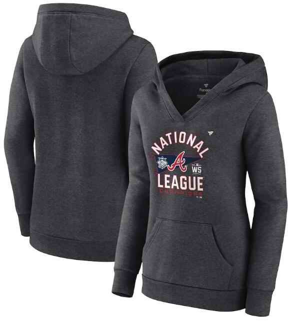 Women's Atlanta Braves 2021 Heathered Charcoal American League Champions Locker Room  Pullover Hoodie(Run Small)