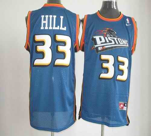 Pistons #33 Hill Blue Nike Throwback Stitched NBA Jersey