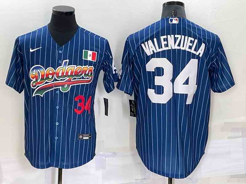 Men's Los Angeles Dodgers #34 Toro Valenzuela Navy Mexico Rainbow Cool Base Stitched Baseball Jersey