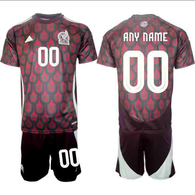 Men's Mexico Team Custom 2024-25 Burgundy Home Soccer Jersey Suit