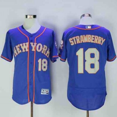 Mets #18 Darryl Strawberry Blue(Grey NO.) Flexbase Authentic Collection Stitched MLB Jersey