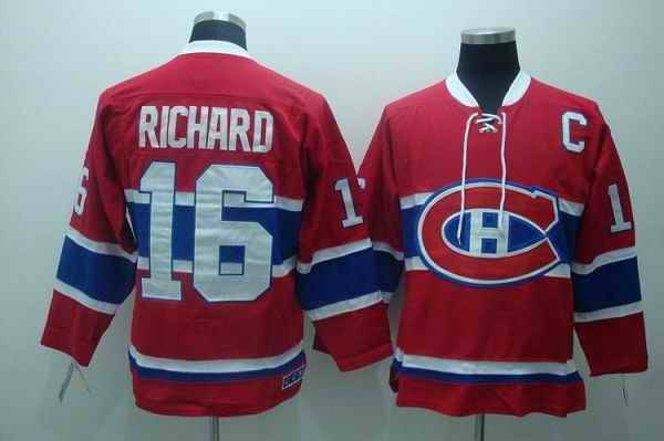 Canadiens #16 Henri Richard Stitched Red CH CCM Throwback NHL Jersey