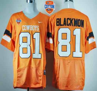 Cowboys #81 Justin Blackmon Orange Pro Combat 2014 Cotton Bowl Patch Stitched NCAA Jersey