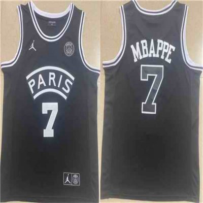 Men's Paris Saint-Germain #7 Kylian Mbapp' Black Stitched Basketball Jersey