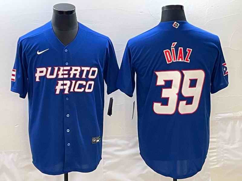 Men's Puerto Rico Baseball #39 Edwin D'az 2023 Royal World Baseball Classic Stitched Jersey