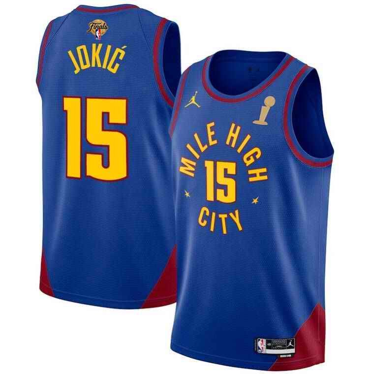 Men's Denver Nuggets #15 Nikola Jokic Blue 2023 Finals Champions Statement Edition Stitched Basketball Jersey