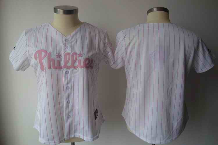 Phillies Blank White With Pink Strip Women's Fashion Stitched MLB Jersey