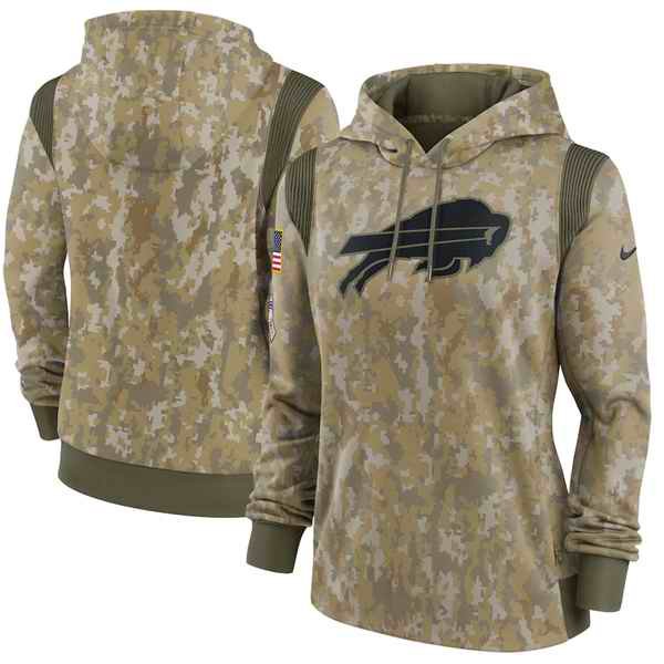 Women's Buffalo Bills 2021 Camo Salute To Service Therma Performance Pullover Hoodie(Run Small)