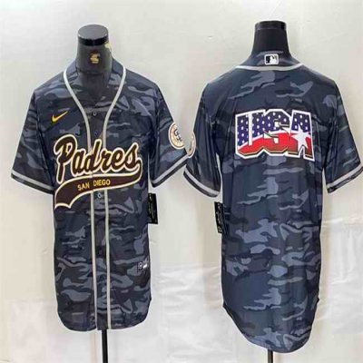 Men's San Diego Padres Gray Camo Team Big Logo Cool Base Stitched Baseball Jersey