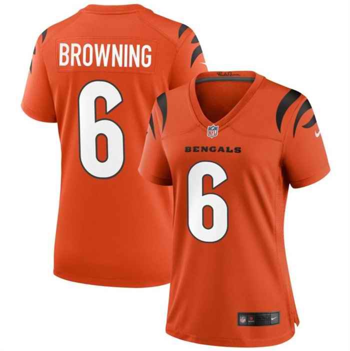 Women's Cincinnati Bengals #6 Jake Browning Orange Stitched Football Jersey(Run Small)