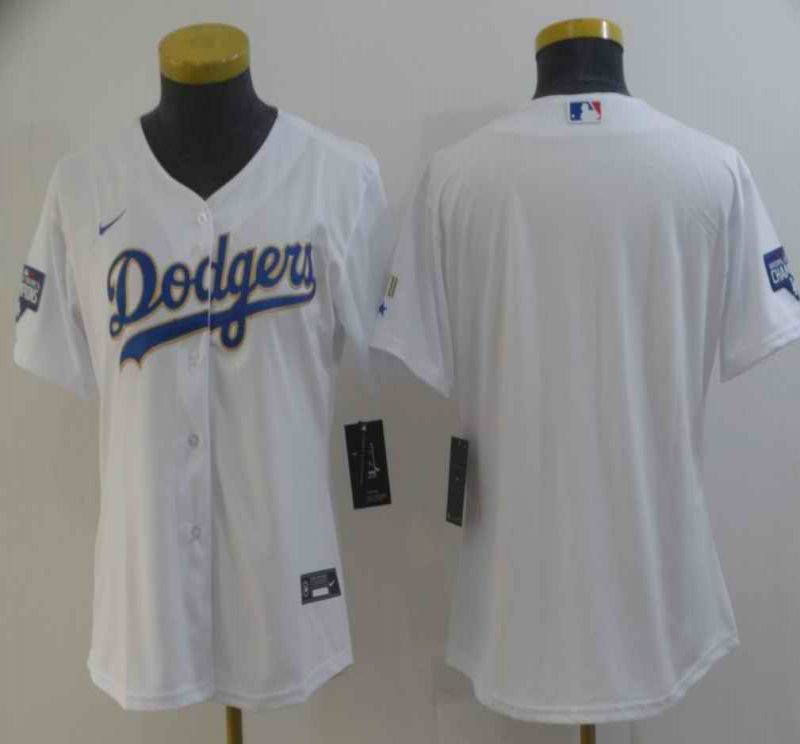 Women's Los Angeles Dodgers Blank White Gold Championship Cool Base Stitched Jersey(Run Small)