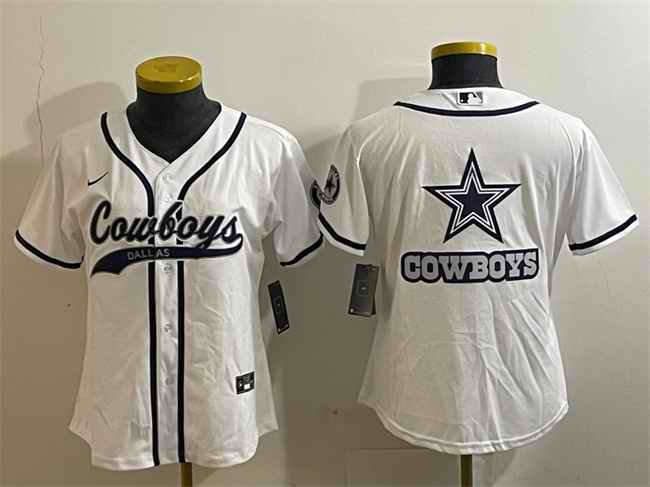 Women's Dallas Cowboys White Team Big Logo With Patch Cool Base Stitched Baseball Jersey(Run Small)