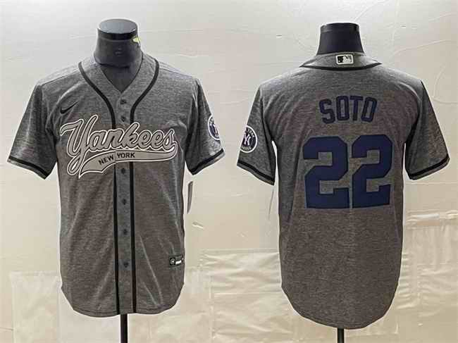 Men's New York Yankees #22 Juan Soto Grey Cool Base Stitched Baseball Jersey