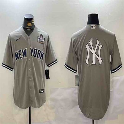 Men's New York Yankees Grey Team Big Logo 2024 World Series Cool Base Stitched Baseball Jersey