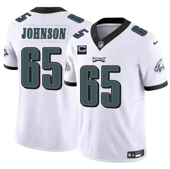 Men's Philadelphia Eagles #65 Lane Johnson White 2024 F.U.S.E With 3-Star C Patch Vapor Untouchable Limited Stitched Football Jersey