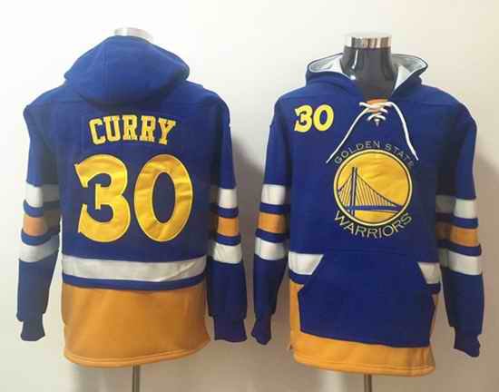 Men's Golden State Warriors #30 Stephen Curry Blue Lace-Up Pullover Hoodie