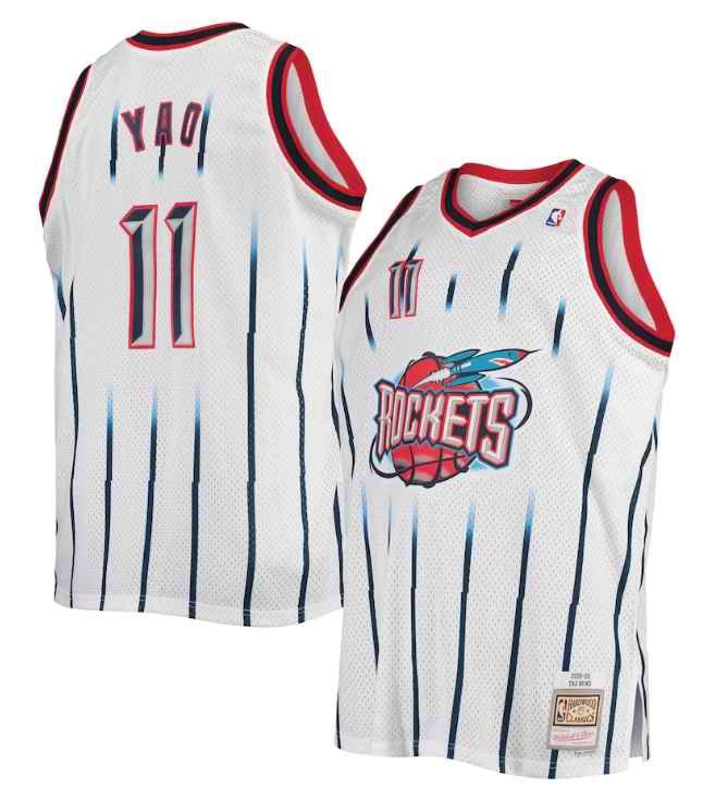 Men's Houston Rockets #11 Yao Ming Mitchell & Ness White Classic Stitched Basketball Jersey