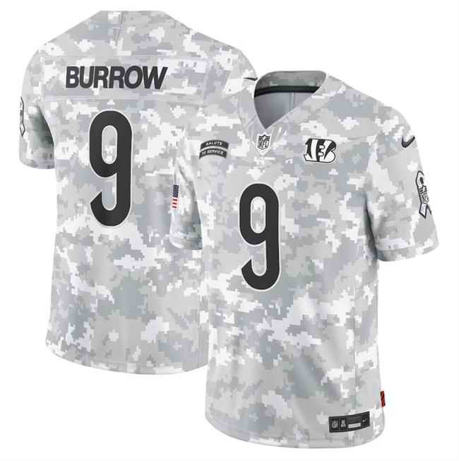 Men's Cincinnati Bengals #9 Joe Burrow 2024 F.U.S.E Arctic Camo Salute to Service Limited Stitched Football Jersey