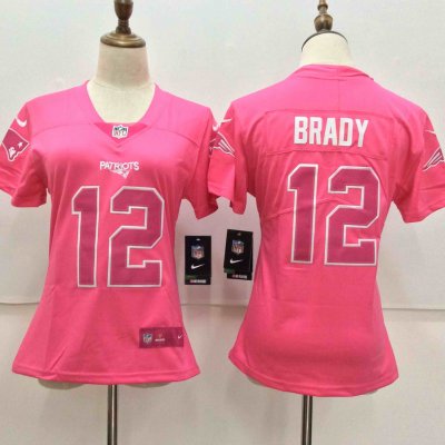 Women's Nike New England Patriots #12 Tom Brady  Pink Limited Rush Fashion Stitched NFL Jersey