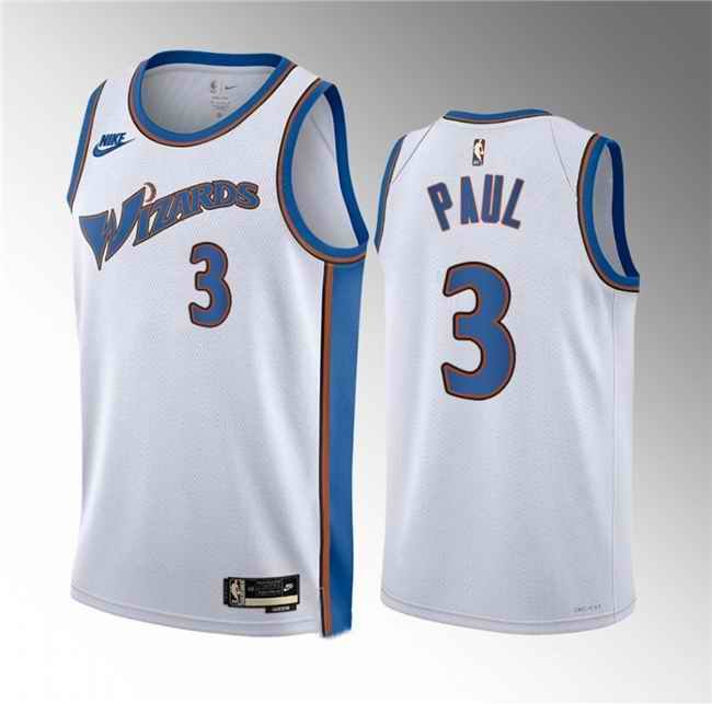 Men's Washington Wizards #3 Chris Paul White Classic Edition Stitched Jersey