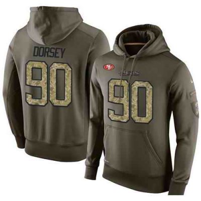 NFL Men's Nike San Francisco 49ers #90 Glenn Dorsey Stitched Green Olive Salute To Service KO Performance Hoodie