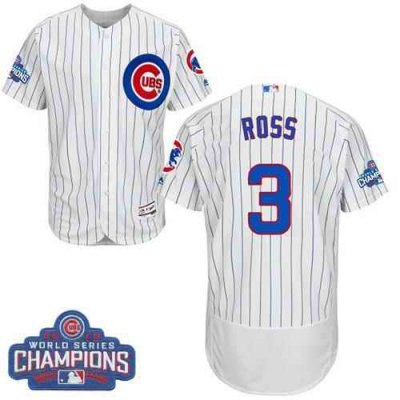 Cubs #3 David Ross White(Blue Strip) Flexbase Authentic Collection 2016 World Series Champions Stitched MLB Jersey