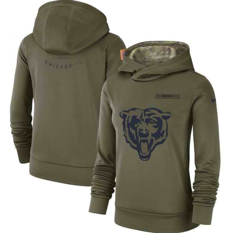 Women's Chicago Bears Olive Salute to Service Team Logo Performance Pullover NFL Hoodie