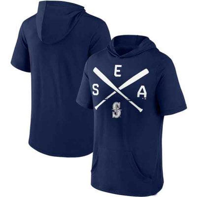 Men's Seattle Mariners Navy Short Sleeve Pullover Hoodie