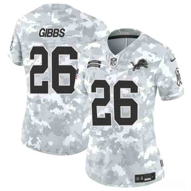 Women's Detroit Lions #26 Jahmyr Gibbs 2024 F.U.S.E Arctic Camo Salute to Service Limited Stitched Jersey(Run Small)