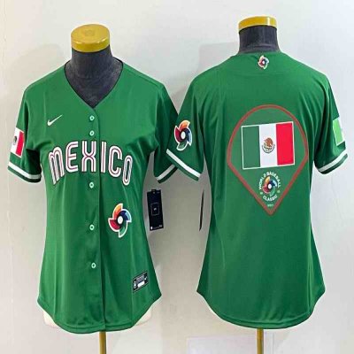 Women's Mexico Baseball 2023 Green Big Logo World Baseball Classic Stitched Jersey(Run Small)