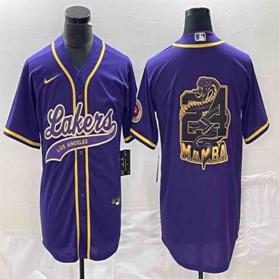 Men's Los Angeles Lakers Purple #24 Mamba Big Logo Cool Base Stitched Baseball Jersey