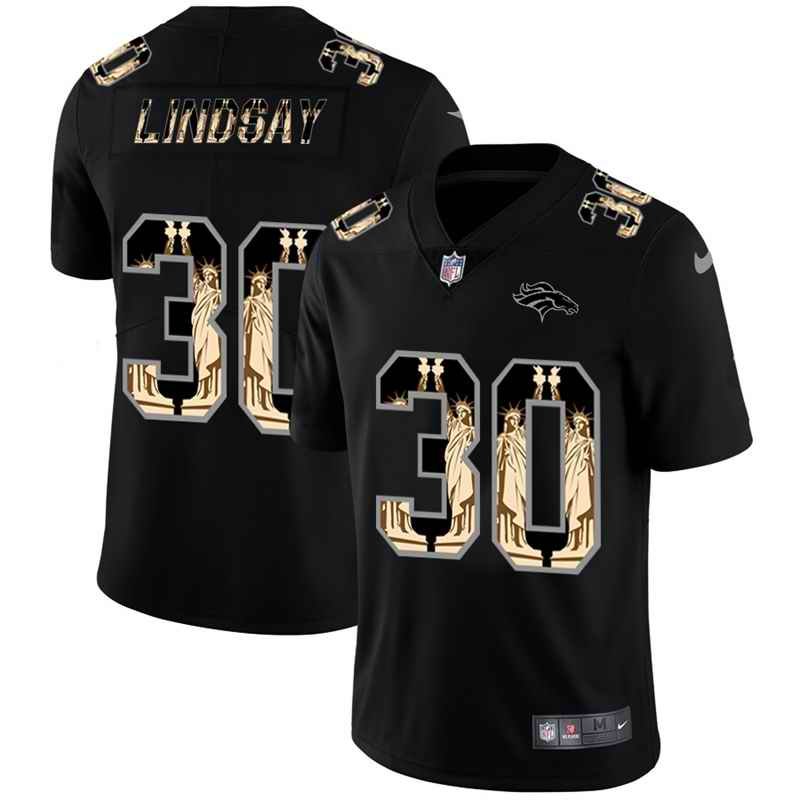 Men's Denver Broncos #30 Phillip Lindsay 2019 Black Statue of Liberty Limited Stitched NFL Jersey