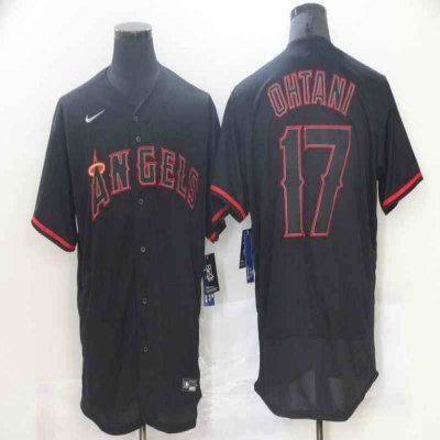 Men's Los Angeles Angels #17 Shohei Ohtani Black Flex Base Stitched Jersey