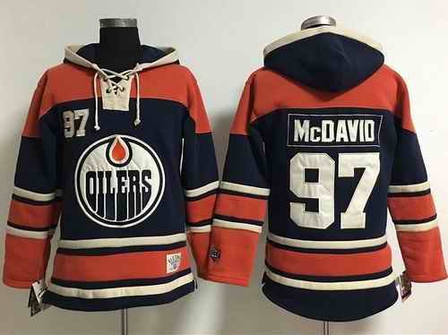 Edmonton Oilers #97 Connor McDavid Navy Blue Women's Old Time Lacer NHL Hoodie