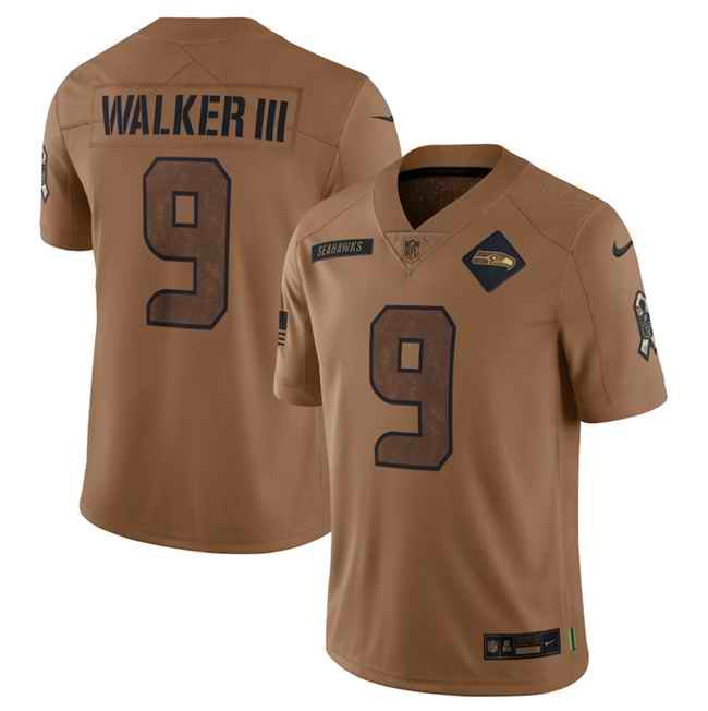 Men's Seattle Seahawks #9 Kenneth Walker III 2023 Brown Salute To Service Limited Stitched Football Jersey