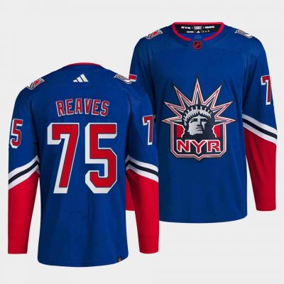 Men's New York Rangers #75 Ryan Reaves Blue 2022-23 Reverse Retro Stitched Jersey