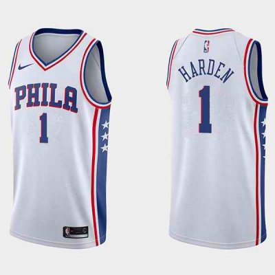 Men's Philadelphia 76ers #1 James Harden White Association Edition Swingman Stitched Jersey