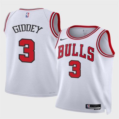 Men's Chicago Bulls #3 Josh Giddey White Association Edition Stitched Basketball Jersey