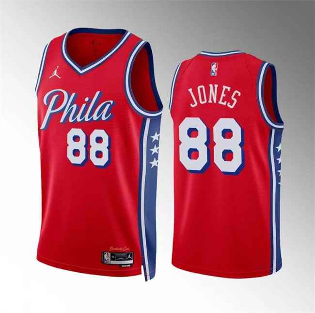 Men's Philadelphia 76ers #88 Kai Jones Red Statement Edition Stitched Jersey