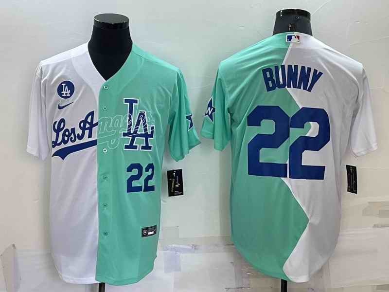 Men's Los Angeles Dodgers #22 Bad Bunny 2022 All-Star White/Green Cool Base Stitched Baseball Jersey