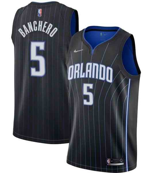 Men's Orlando Magic #5 Paolo Banchero Black Icon Edition Stitched Swingman Jersey