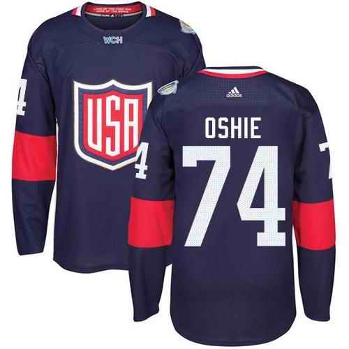 Team USA #74 T. J. Oshie Navy Blue 2016 World Cup Stitched Youth NHL Jersey