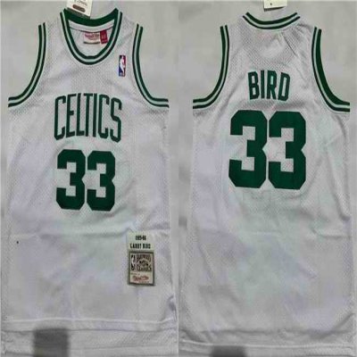 Men's Boston Celtics #33 Larry Bird 1995-96 White Throwback Stitched Jersey