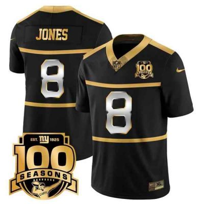 Men's New York Giants #8 Daniel Jones Black Gold F.U.S.E. 100TH Season Commemorative Patch Limited Stitched Football Jersey