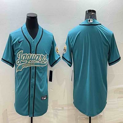 Men's Jacksonville Jaguars Blank Teal With Patch Cool Base Stitched Baseball Jersey