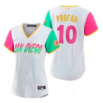 Women's San Diego Padres #10 Jurickson Profar 2022 White City Connect Cool Base Stitched Baseball Jersey(Run Small)