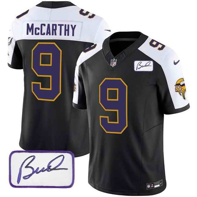 Men's Minnesota Vikings #9 J.J. McCarthy Black/White 2024 Draft F.U.S.E. Throwback Vapor Untouchable Limited Stitched Jersey